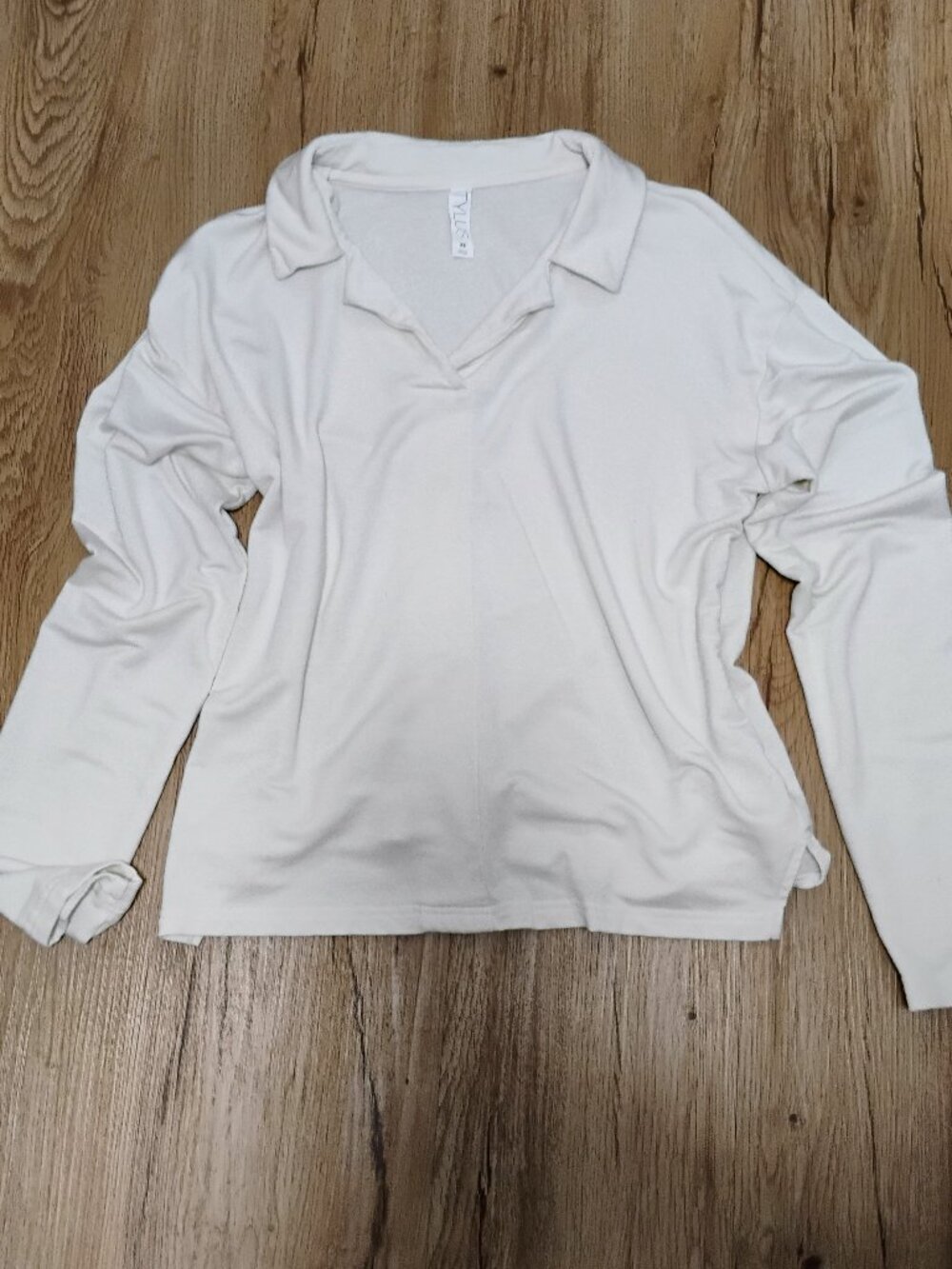 Cream Long Sleeve Collared Polo Top – Size S